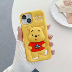 Case for IPhone 16 Pro Max Protect 3D Cartoon Winnie Pooh Shell Coque IPhone 16 Plus Cover Cute Pop Holder Soft Silicone Funda