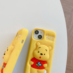 iPhone 16 Pro Max Case – 3D Cartoon Winnie Pooh Soft Silicone Shell with Pop Holder & Lens Protection