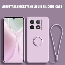 Liquid Silicone Case for Xiaomi 14T with Ring Holder & Silicone Lanyard, Shockproof Soft Phone Cover