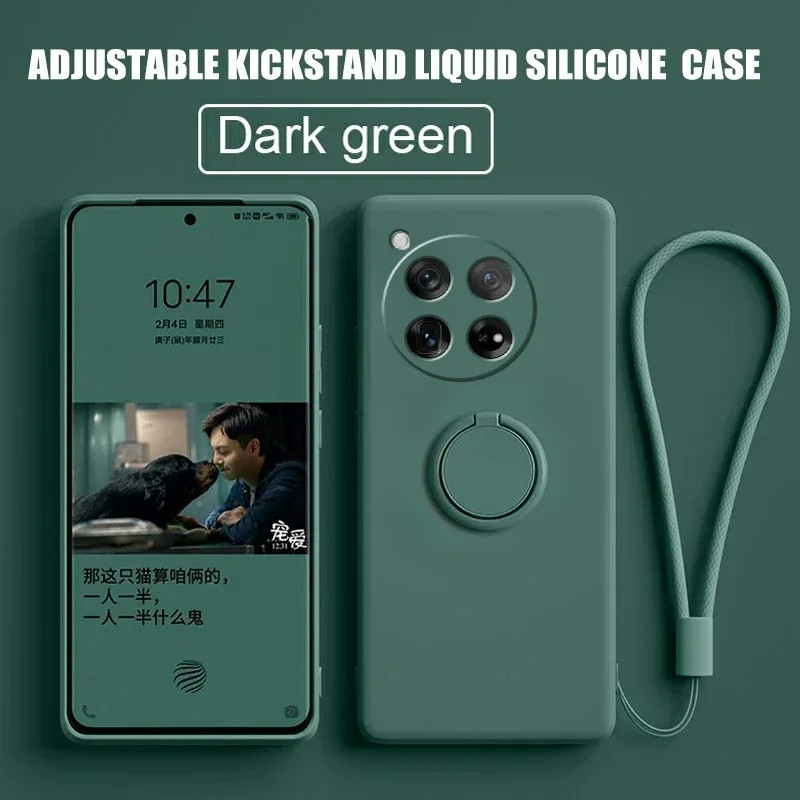 Liquid Silicone Case for OnePlus 12/13 with Ring Stand & Lanyard, Shockproof Bumper Cover