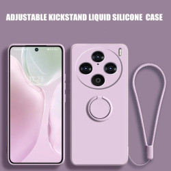 Liquid Silicone Case for Vivo X100 Pro & X90 Pro Plus | Shockproof Soft Phone Cover with Ring Holder & Silicone Lanyard