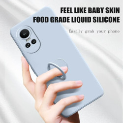 Liquid Silicone Case for Oppo Reno 10 5G & Reno 10 Pro | Shockproof Soft Phone Cover with Ring Holder & Silicone Lanyard