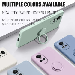 Liquid Silicone Case for Oppo Reno 10 5G & Reno 10 Pro | Shockproof Soft Phone Cover with Ring Holder & Silicone Lanyard