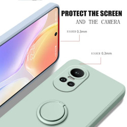 Liquid Silicone Case for Oppo Reno 10 5G & Reno 10 Pro | Shockproof Soft Phone Cover with Ring Holder & Silicone Lanyard