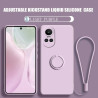 Liquid Silicone Case for Oppo Reno 10 5G & Reno 10 Pro | Shockproof Soft Phone Cover with Ring Holder & Silicone Lanyard