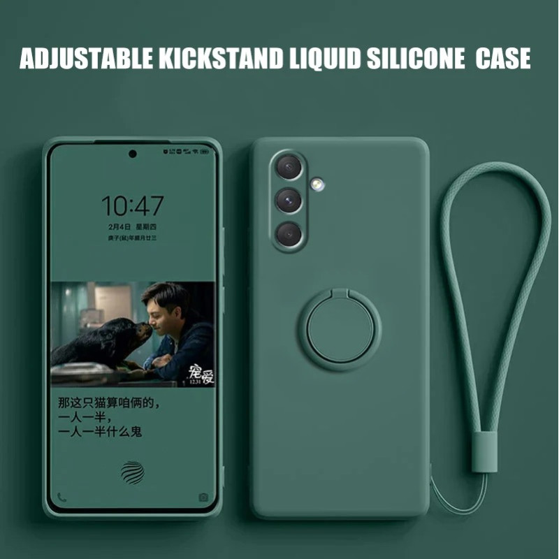 Liquid Silicone Case for Samsung Galaxy A54 5G | Shockproof Soft Phone Cover with Ring Holder & Silicone Lanyard