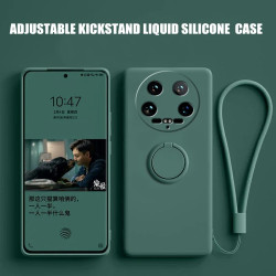 Liquid Silicone Case for Xiaomi 14 Ultra | Shockproof Soft Phone Cover with Ring Holder & Silicone Lanyard