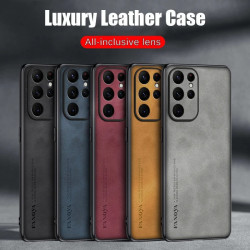 Case for Samsung Galaxy S25 Ultra Protect  Lens Lambskin Leather Shell Coque S24 Ultra Cover TPU Soft Bumper Shockproof Funda